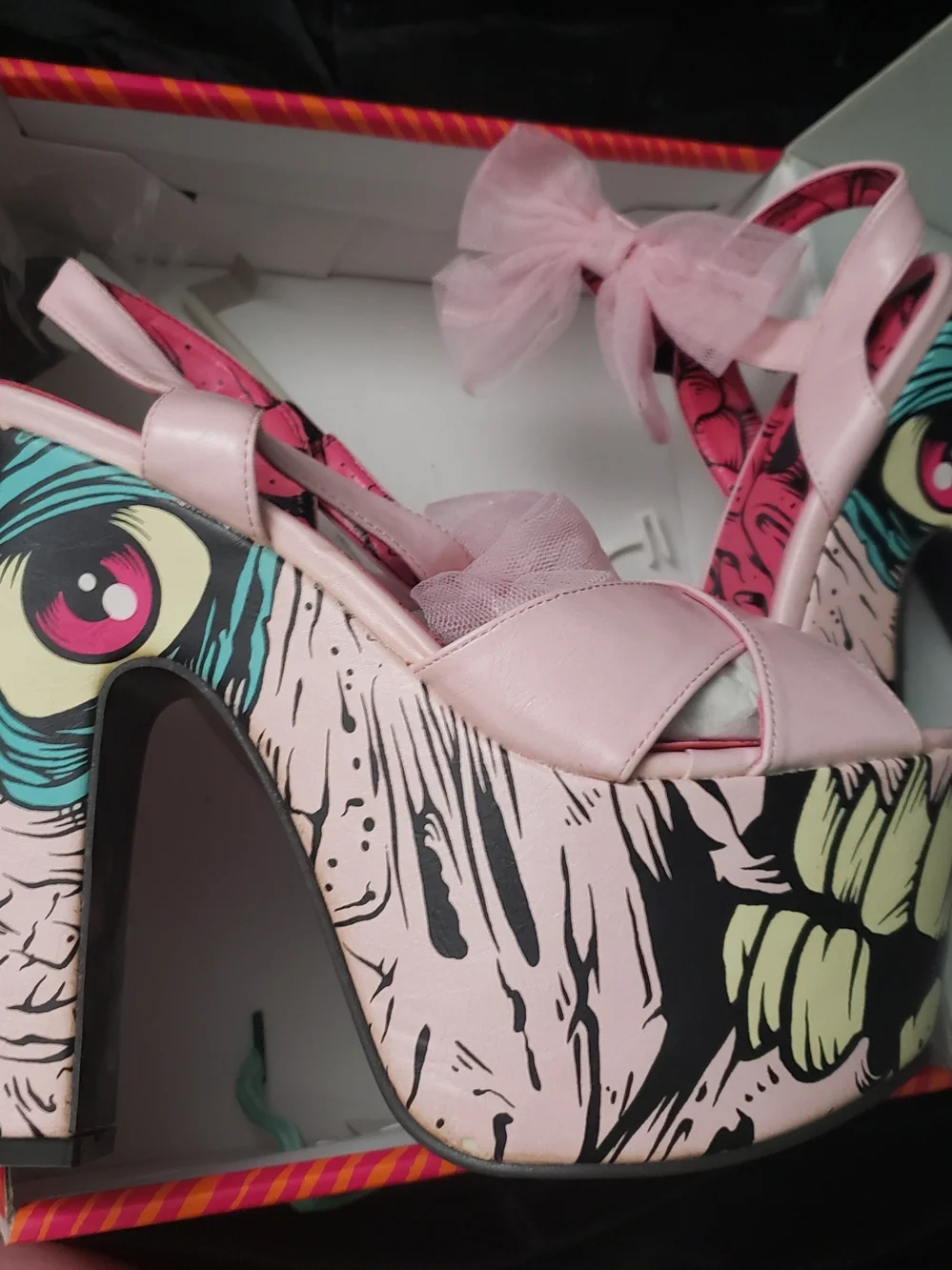 Iron Fist Pink Zombie Platform Sandals with Tulle Bows Extremely Rare Size 10 - Picture 1 of 13